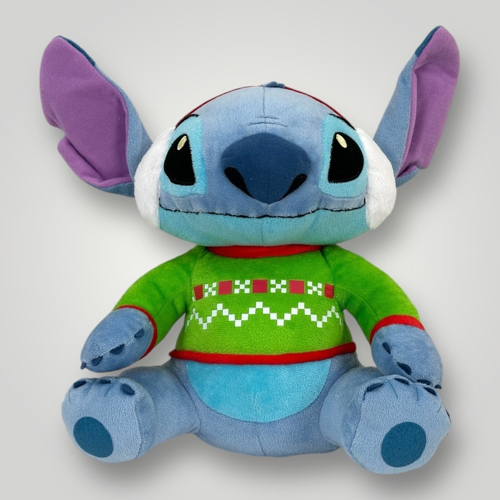Disney Store Stitch Plush 12 Inch Green Holiday Sweater Christmas Stuffed‎ Toy